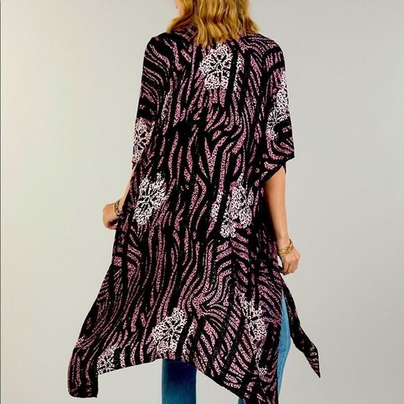 “TIGER LILY” Mixed Floral Boho Animal Print Open Kimono - Picture 1 of 8